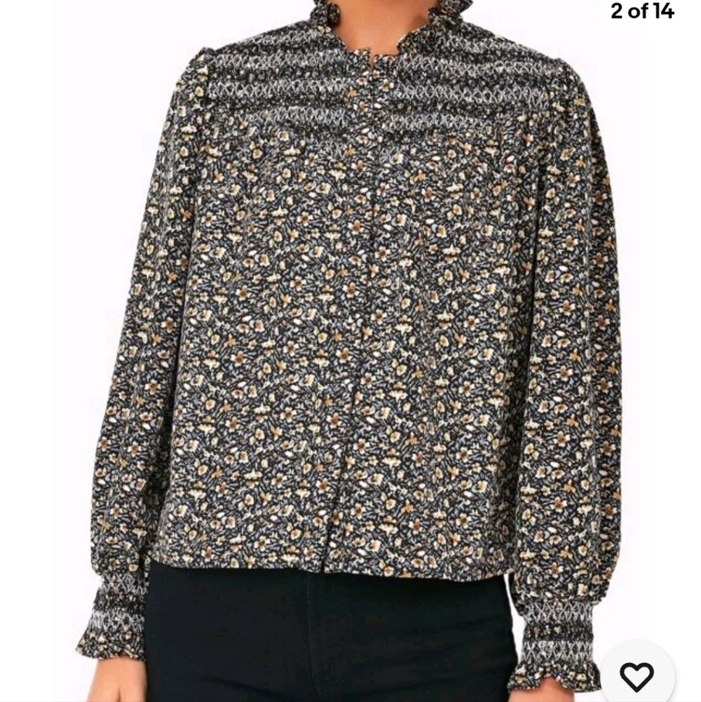 The Shirt By Rochelle Behrens Nicole Blouse Black Floral Size XL